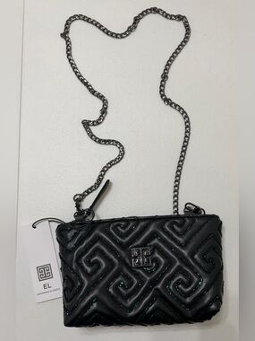 EL The Light Of Greece Black Quilted Leather Crossbody Bag Clutch NWT
